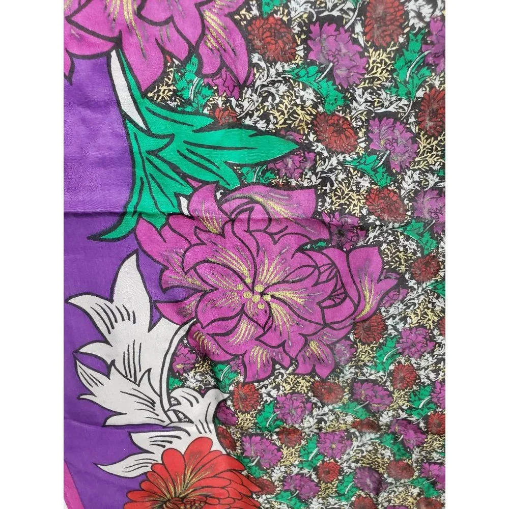 Vintage Laura Geraldi Womens Scarf Rectangular‎ Purple Red Floral Silk